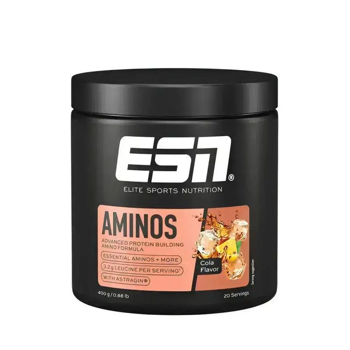 Schwarzer Behälter von ESN Aminos Cola Geschmack proteinpulver für essentielle Aminosäuren