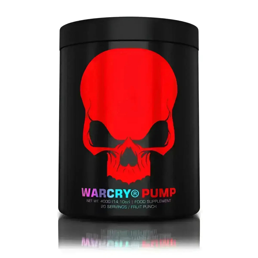 Schwarzer Container mit rotem Schädel für Warcry® PUMP von Genius Nutrition