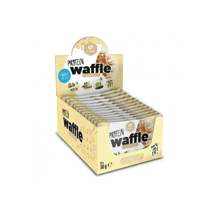 Box mit Go Fitness Protein Waffel 12x50g für leckeren Fitness-Snack