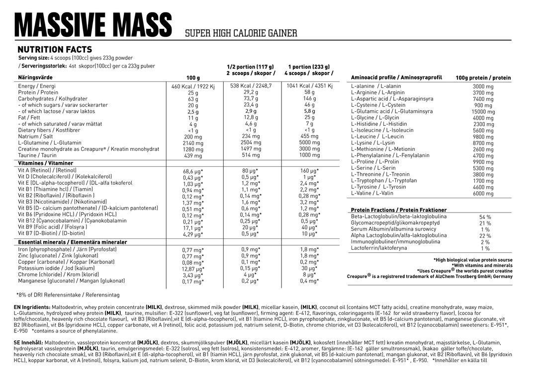 Swedish Supplements Massive Gainer 3,5kg Swedish Supplements