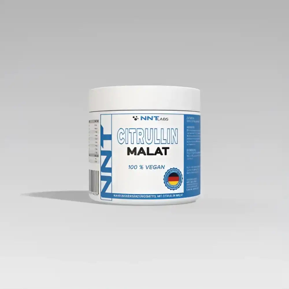 Weißer Glasbehälter mit NNT Citrullin Malat, Citrullin Malat 210 g für Power