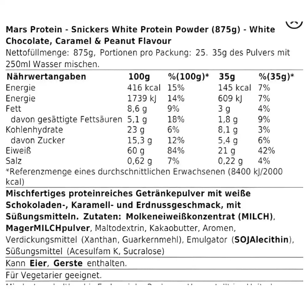 Snickers HI Protein 455g White Choc, Caramel&Peanut